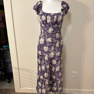 miami Purple Floral Maxi Dress with Puff Sleeves